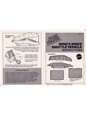 1979 Mattel Flash Gordon Ming's Space Shuttle Vehicle Instructions